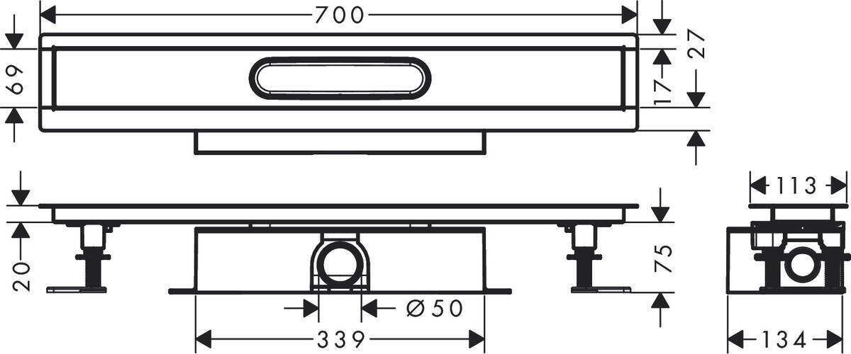 Kit d'encastrement Hansgrohe uBox universel 70 cm pour canivelles de douche à carreler - débit d'évacuation 42 L/min - vue 2