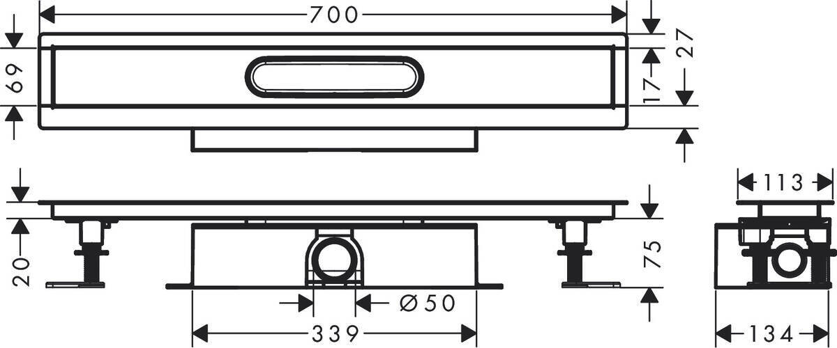 Kit d'encastrement Hansgrohe uBox universel 70 cm pour canivelles de douche à carreler - débit d'évacuation 42 L/min — vue 2