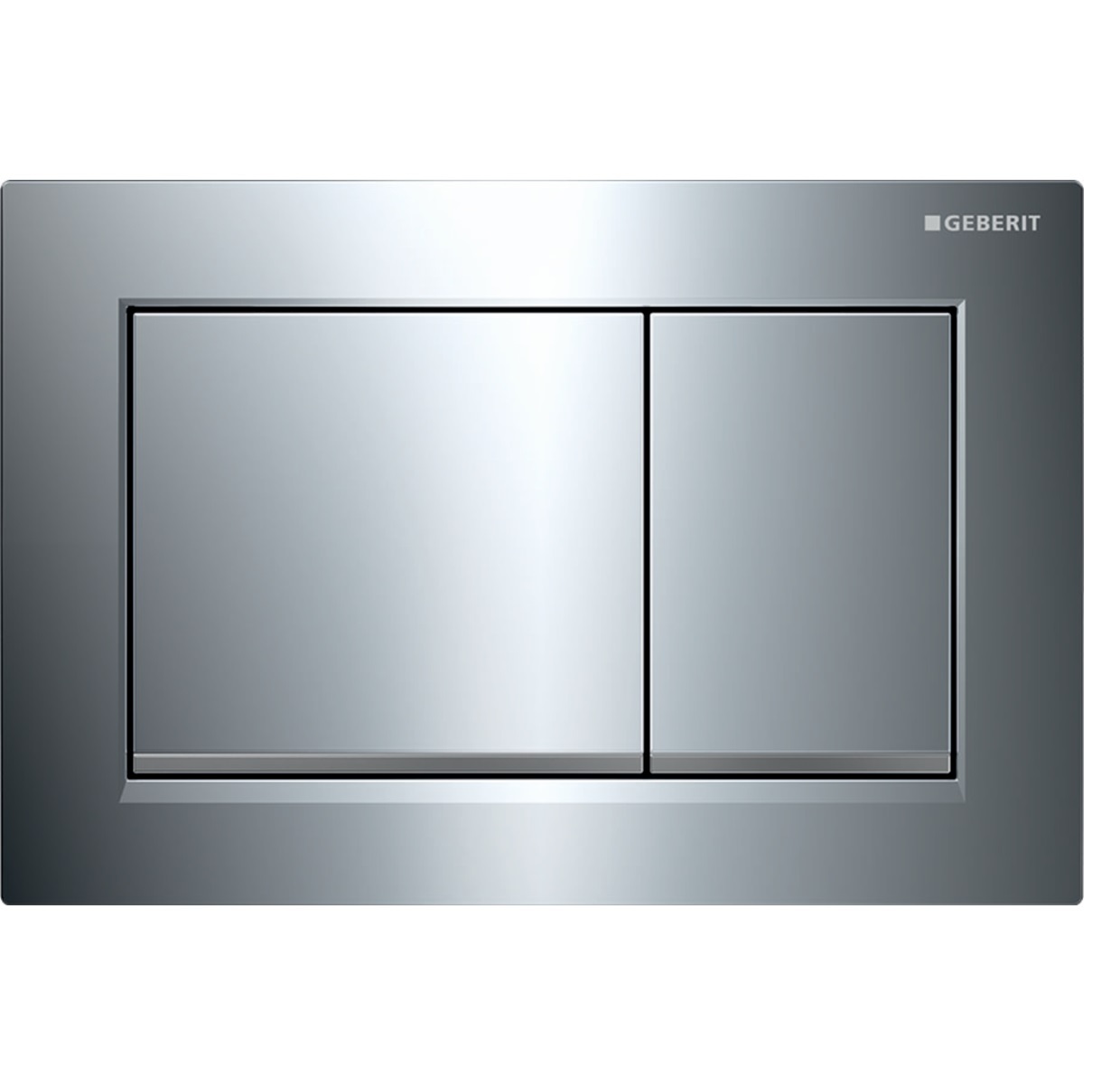 Plaque de déclenchement Geberit Omega20 square pour rinçage double touche / chromé brillant - bandes design : chromé