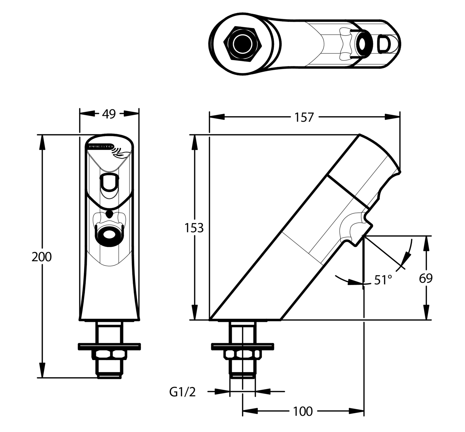 Robinet temporisé sur plage pour lavabo sans contact - 1.9 L / min Presto Safe