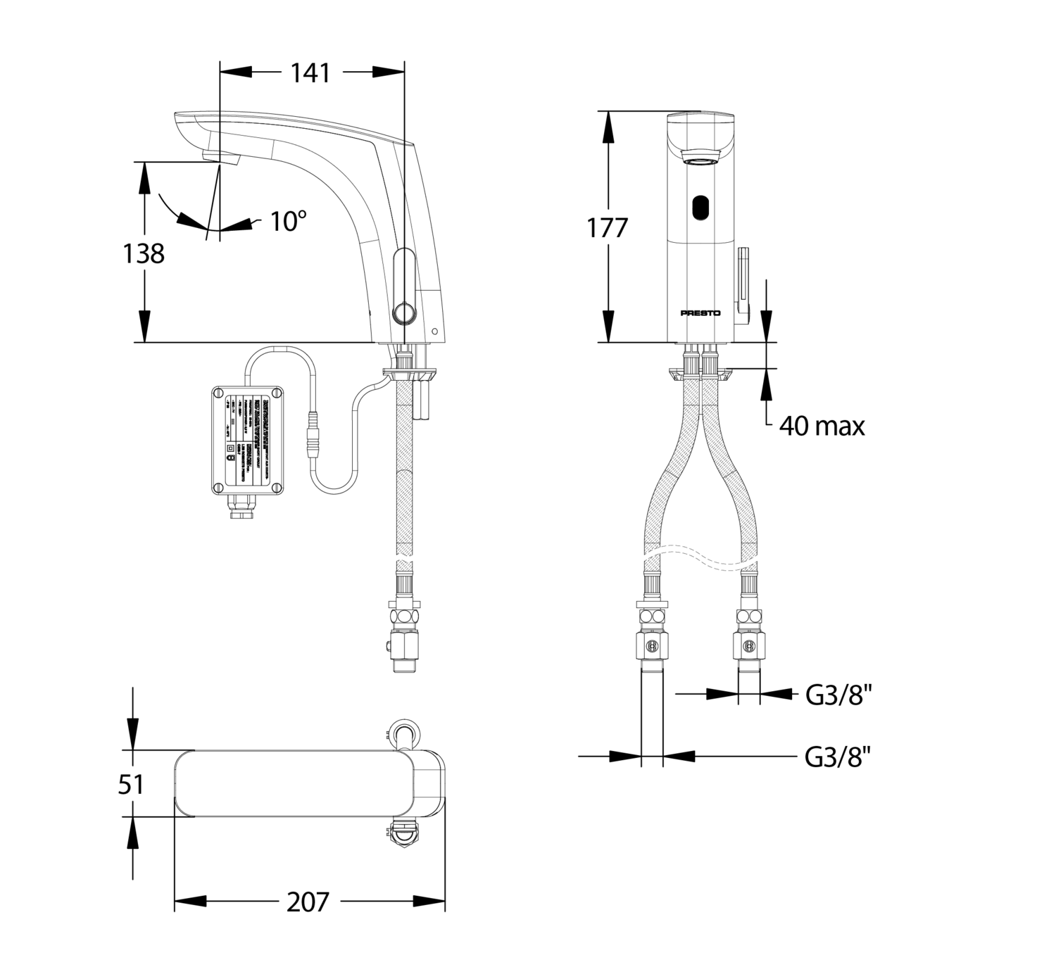 Mitigeur de lavabo électronique sur plage sur secteur Presto Nova — vue 3