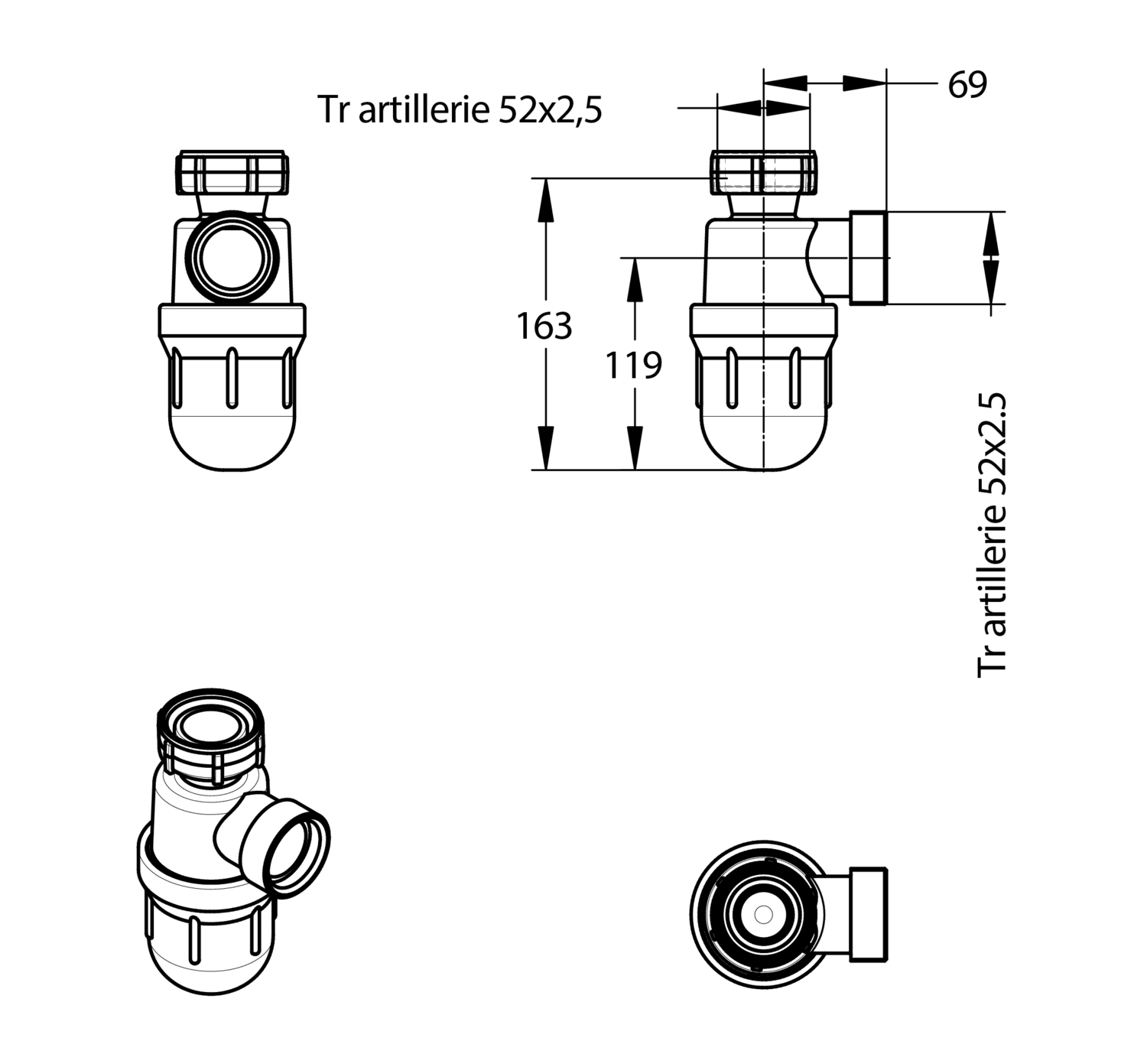 Siphon de laboratoire Presto anti-acide — vue 3