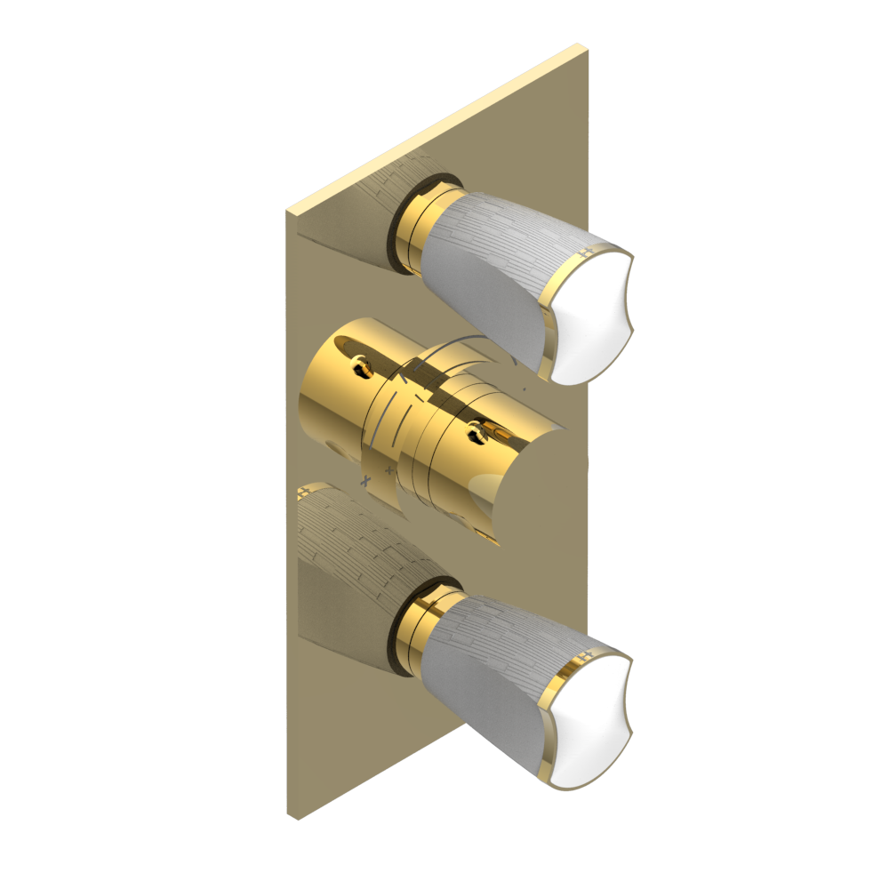 Set de finition THG pour douche thermostatique à encastrer avec deux robinets d'arrêt à 2 fonctions - Collection "Infini porcelaine blanche"