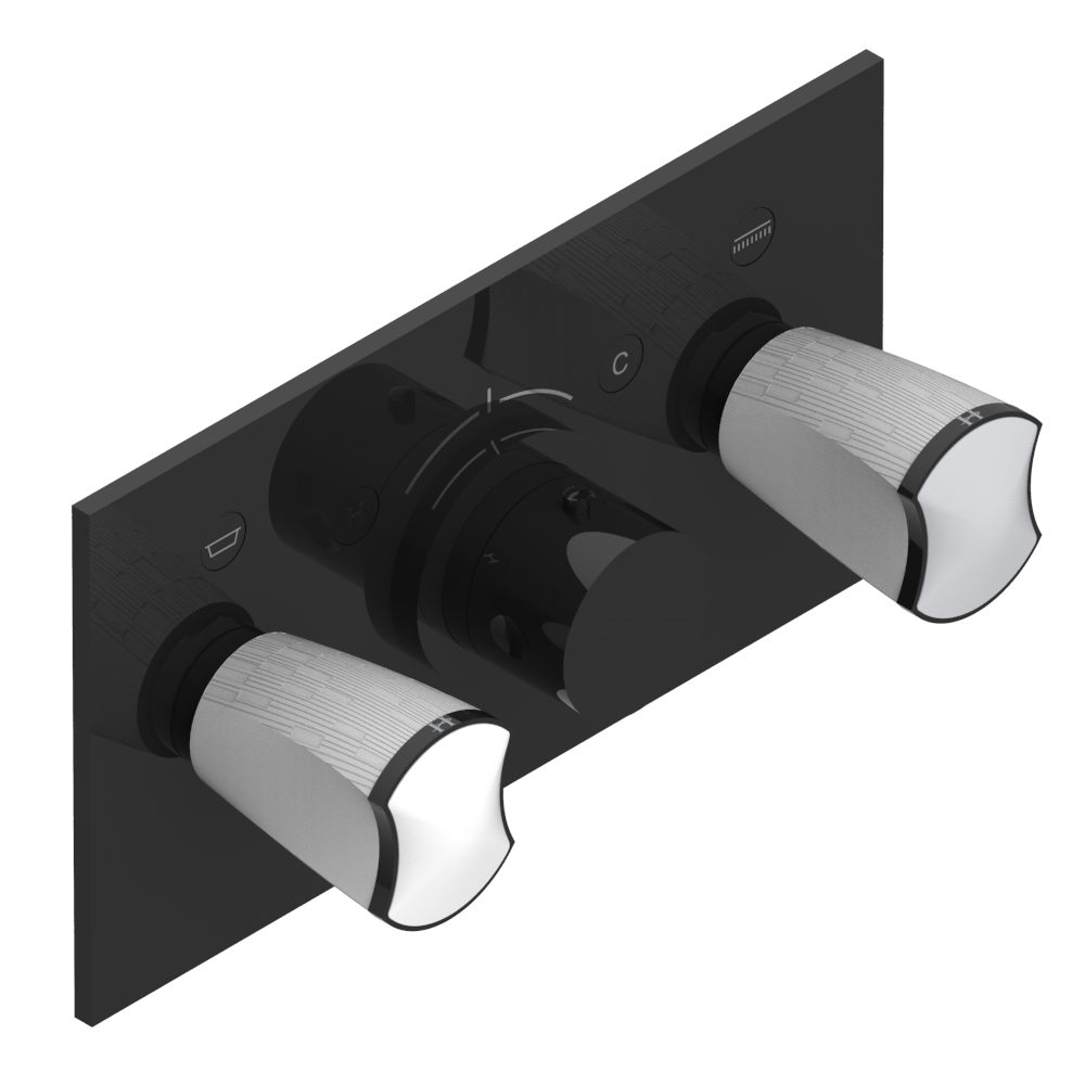 Set de finition THG pour douche thermostatique à encastrer avec deux robinets d'arrêt pour installation horizontale à 2 fonctions - Collection "Infini porcelaine blanche" — vue 3