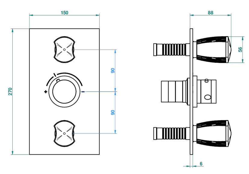 Set de finition THG pour douche thermostatique à encastrer avec deux robinets d'arrêt à 2 fonctions - Collection "Infini porcelaine blanche" - vue 4