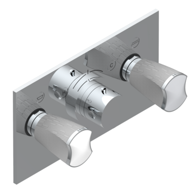 Set de finition THG pour douche thermostatique à encastrer avec deux robinets d&#39;arrêt pour installation horizontale à 2 fonctions - Collection &quot;Infini porcelaine blanche&quot;