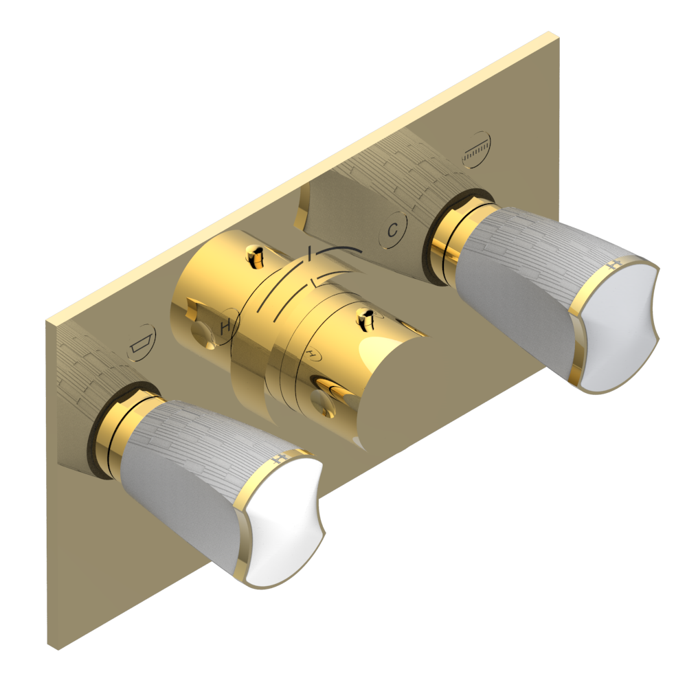 Set de finition THG pour douche thermostatique à encastrer avec deux robinets d'arrêt pour installation horizontale à 2 fonctions - Collection "Infini porcelaine blanche"