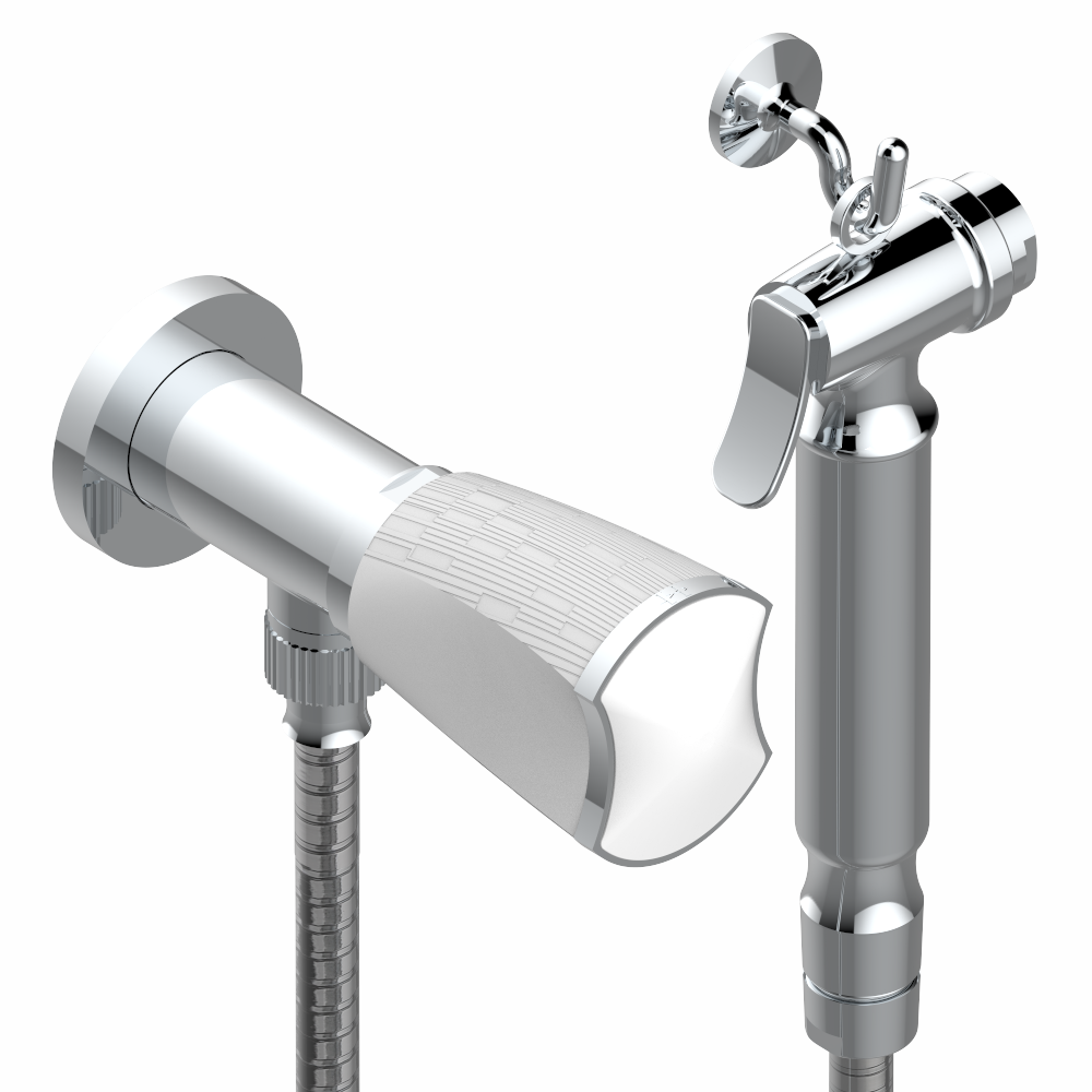 Ensemble hygiénique de WC THG avec robinet d&#39;arrêt - Collection &quot;Infini porcelaine blanche&quot;