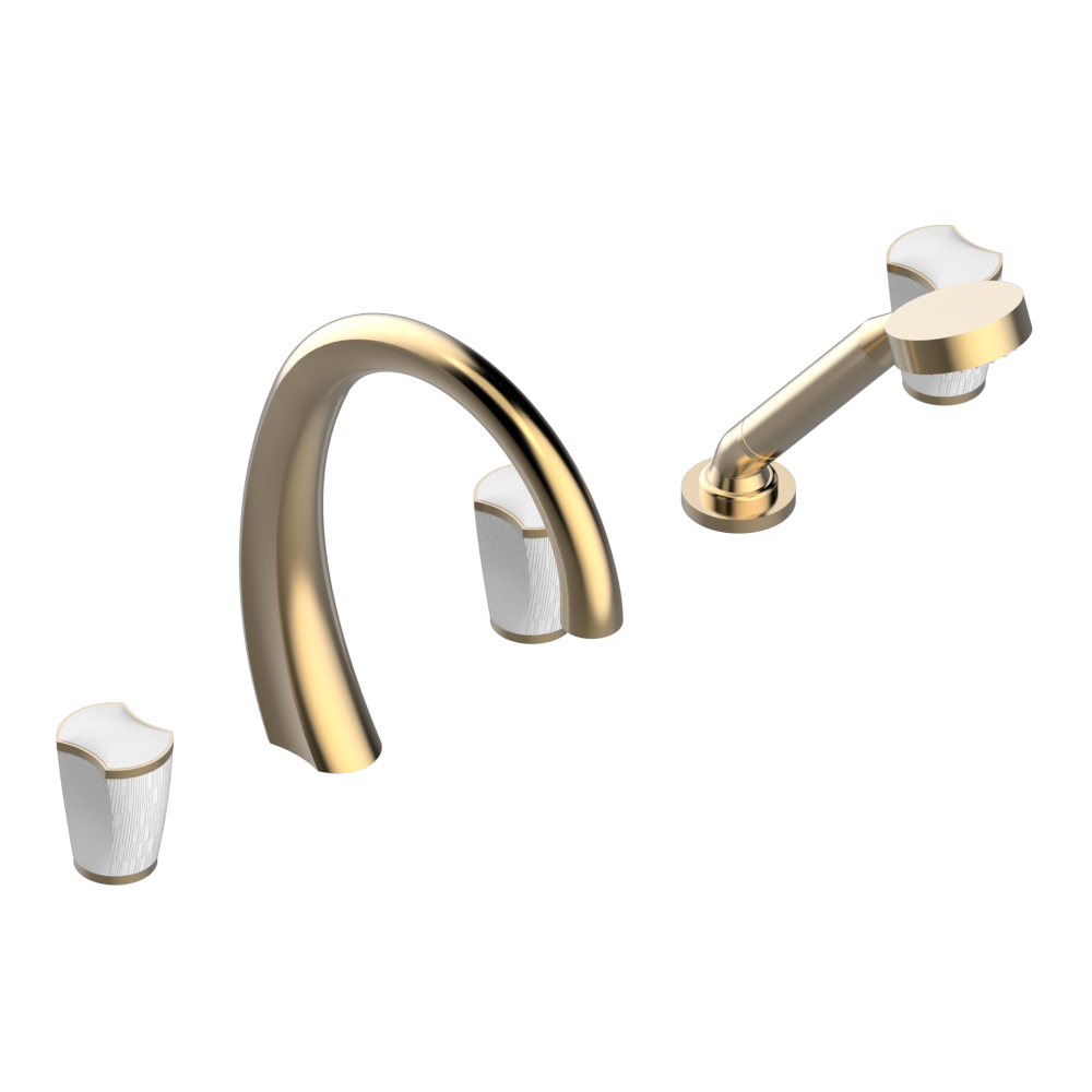 Mélangeur de bain / douche 5 trous THG avec bec super goliath, 2 côtés sur gorge et douchette alimentée par mitigeur à cartouche progressive - Collection "Infini porcelaine blanche" — vue 5
