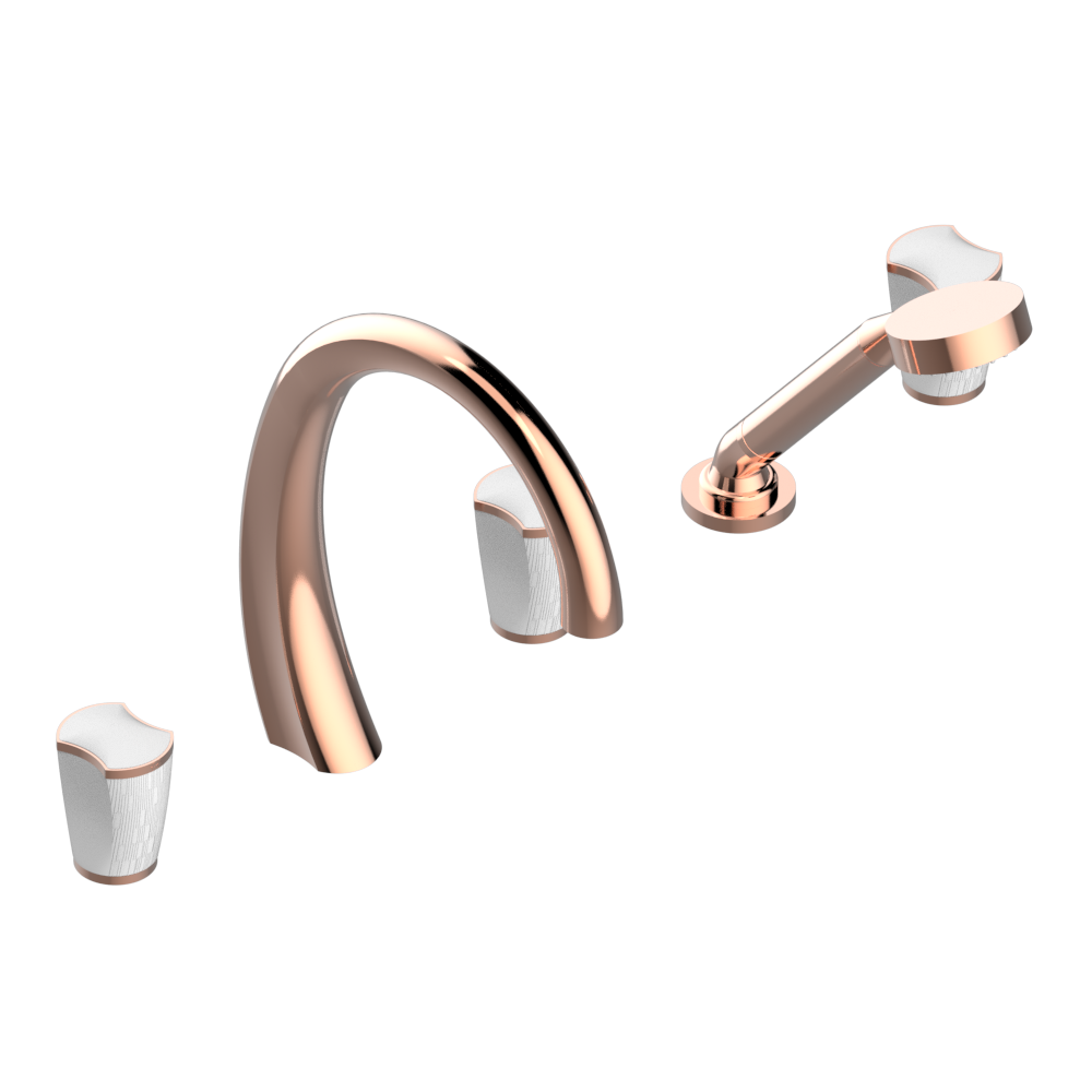 Mélangeur de bain / douche 5 trous THG avec bec super goliath, 2 côtés sur gorge et douchette alimentée par mitigeur à cartouche progressive - Collection "Infini porcelaine blanche" — vue 4