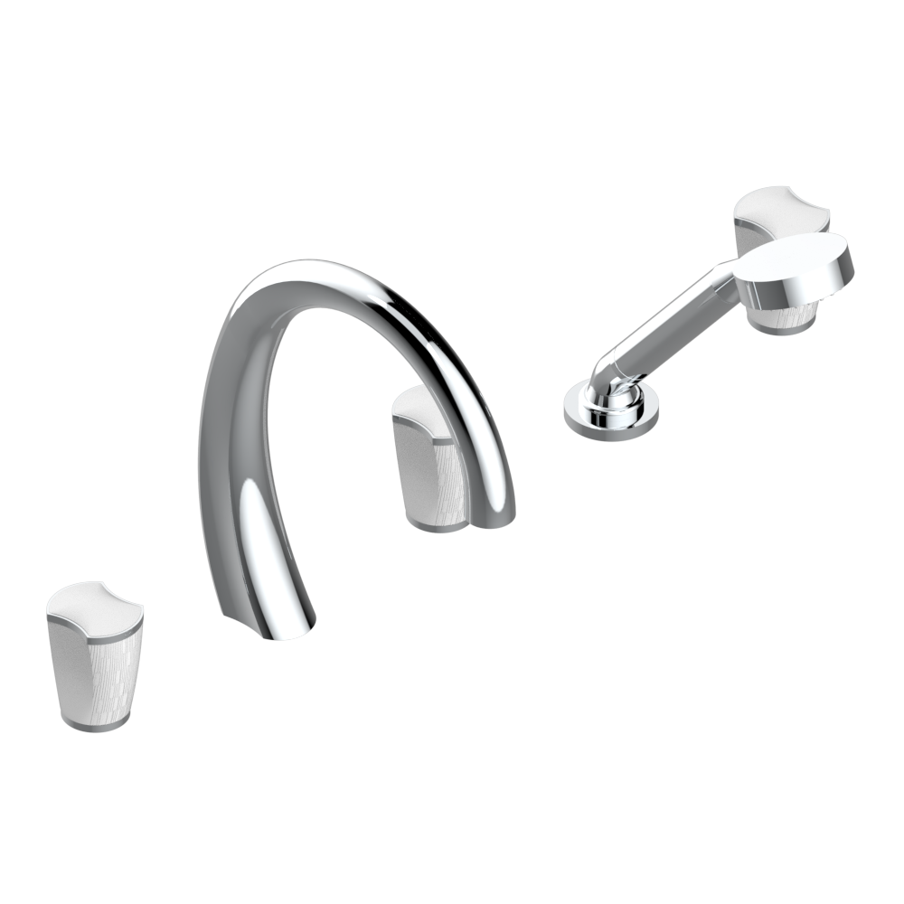 Mélangeur de bain / douche 5 trous THG avec bec super goliath, 2 côtés sur gorge et douchette alimentée par mitigeur à cartouche progressive - Collection &quot;Infini porcelaine blanche&quot;
