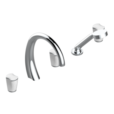 Mélangeur de bain / douche 5 trous THG avec bec super goliath, 2 côtés sur gorge et douchette alimentée par mitigeur à cartouche progressive - Collection &quot;Infini porcelaine blanche&quot;