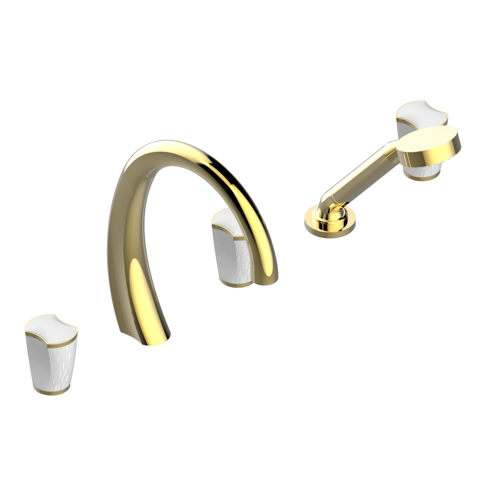 Mélangeur de bain / douche 5 trous THG avec bec super goliath, 2 côtés sur gorge et douchette alimentée par mitigeur à cartouche progressive - Collection "Infini porcelaine blanche" — vue 2