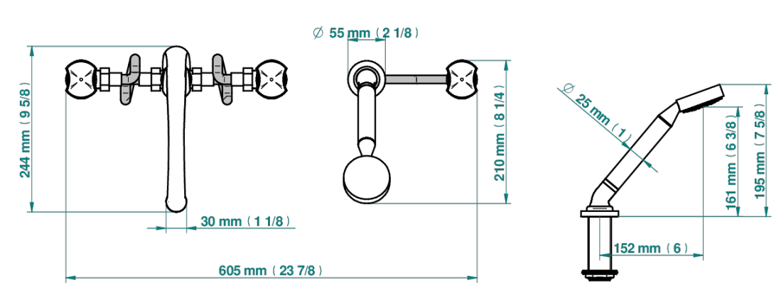 Mélangeur de bain / douche 5 trous THG avec bec super goliath, 2 côtés sur gorge et douchette alimentée par mitigeur à cartouche progressive - Collection "Infini porcelaine blanche" - vue 7