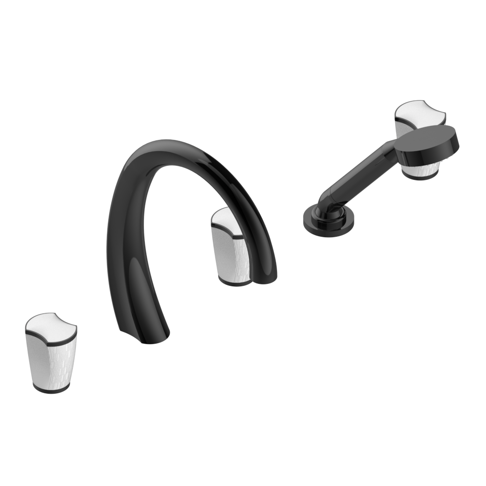 Mélangeur de bain / douche 5 trous THG avec bec super goliath, 2 côtés sur gorge et douchette alimentée par mitigeur à cartouche progressive - Collection "Infini porcelaine blanche" — vue 3