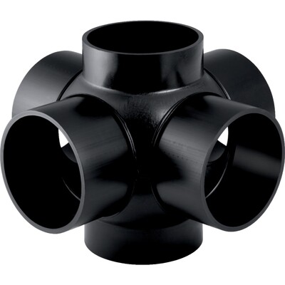 Embranchement boule 88.5° Geberit PEHD à quatre départs, raccords 90° déportés : d=110mm, d1=110mm