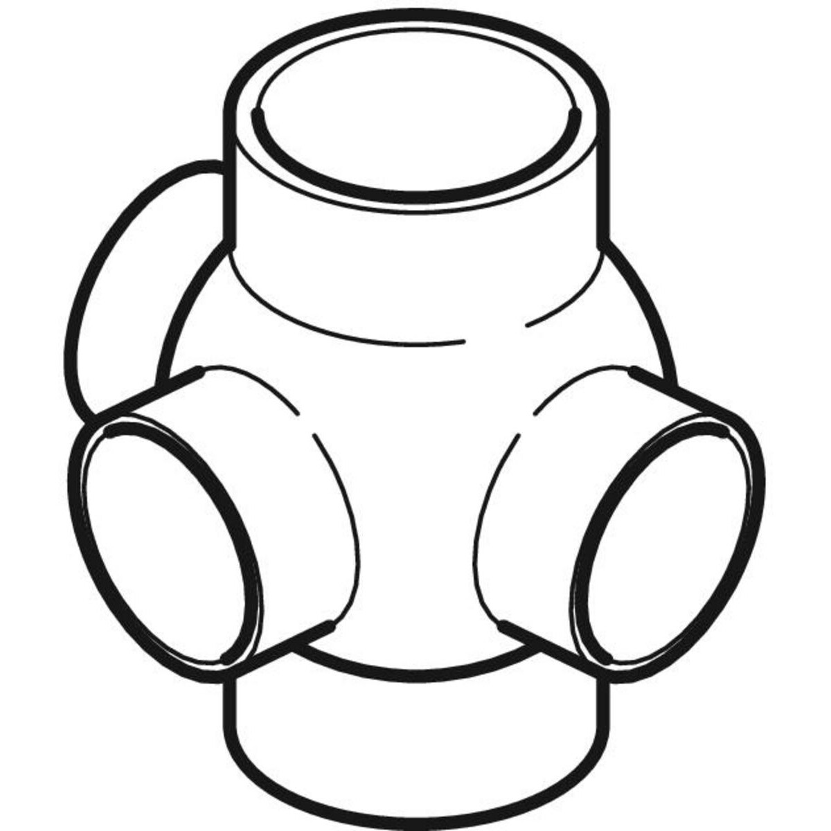 Embranchement boule 88.5° Geberit PEHD à trois départs, raccords 135° déportés : d=110mm, d1=110mm