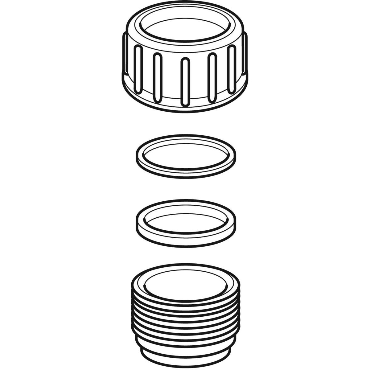 Tubulure filetée Geberit PEHD avec raccord à joint américain (bouchon de dégorgement) : d=63mm — vue 2