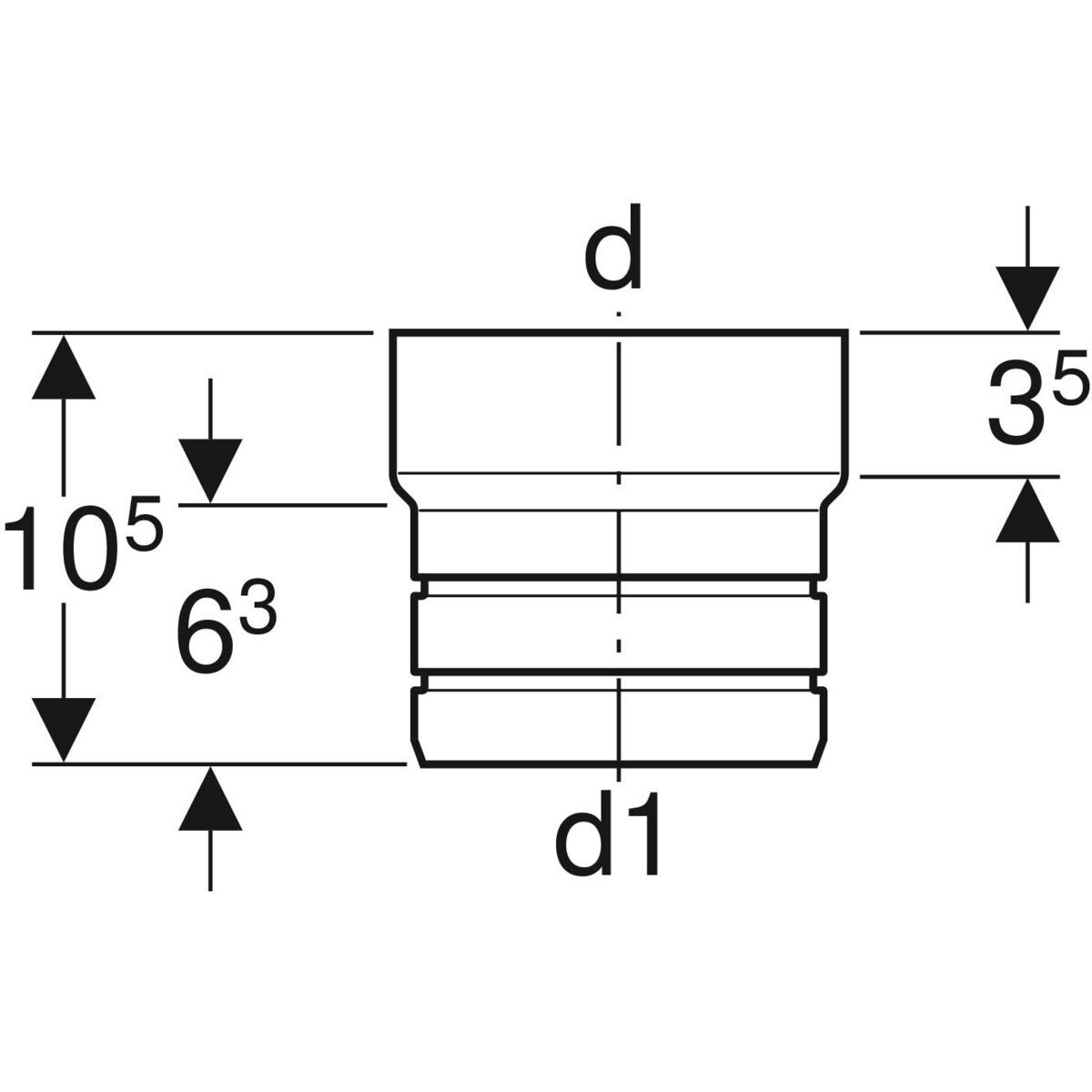 Tubulure de transition Geberit PEHD sur PVC : d=110mm, d1=99mm — vue 3