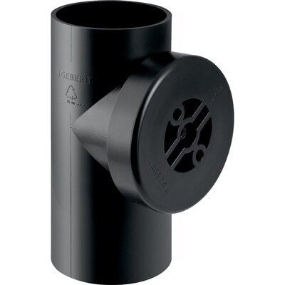 Pièce de nettoyage 90° Geberit PEHD avec trappe de visite ronde : d=75mm, d1=75mm