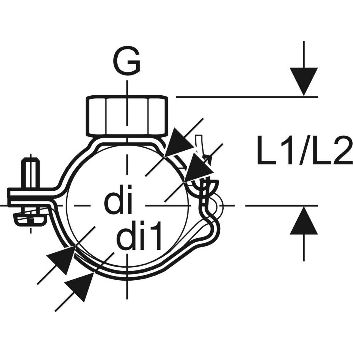Collier Geberit avec manchon fileté G 1/2", adaptable : di=110mm, di1=118mm — vue 3