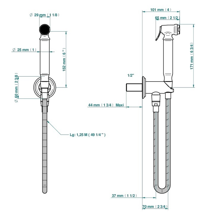 Ensemble hygiénique de WC THG avec douchette à gâchette, flexible et butée de sécurité intégrée sur sortie murale - Collection "Bambou Cristal Clair" - vue 6