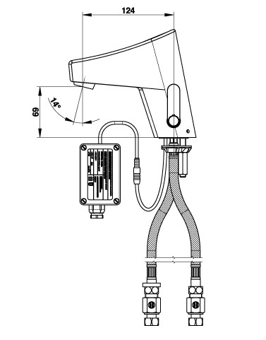 Mitigeur de lavabo sensitif sur plage sur secteur et sans robinet d'arrêt Presto Touch® en chromé / noir mat