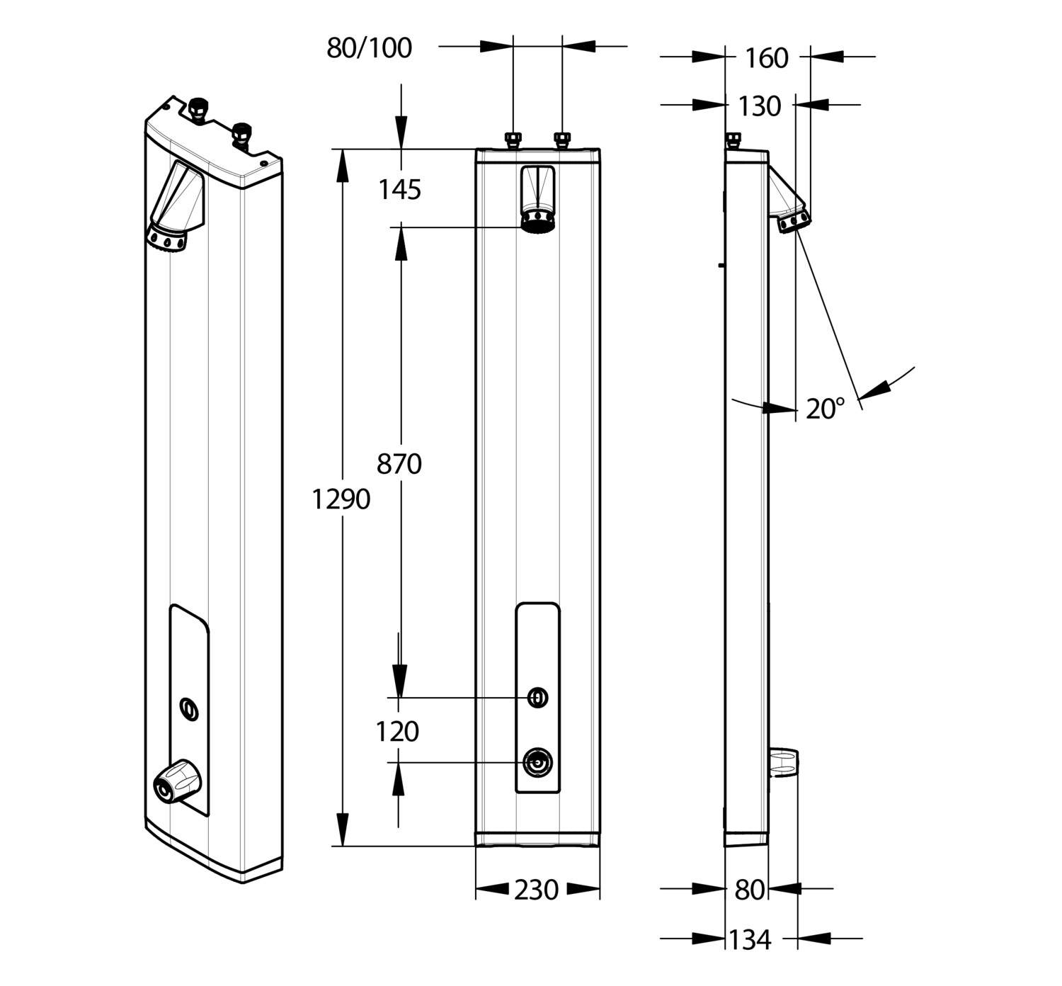 Panneau de douche Presto électronique thermostatique avec pile — vue 3