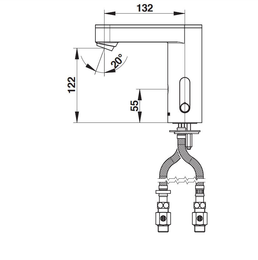 Mitigeur de lavabo électronique Presto So'o chromé avec capot noir, pile et robinet d'arrêt