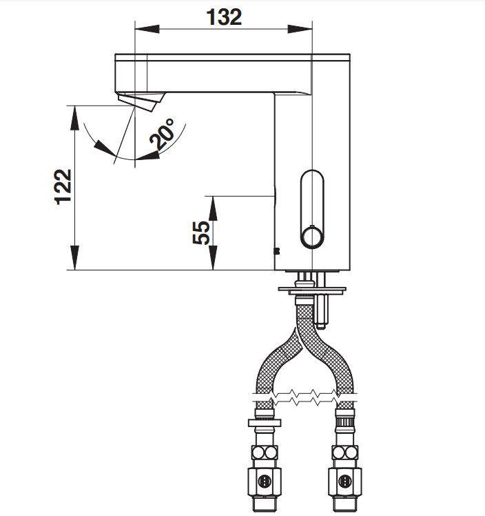 Mitigeur de lavabo électronique Presto So'o chromé avec capot blanc, pile et robinet d'arrêt — vue 3