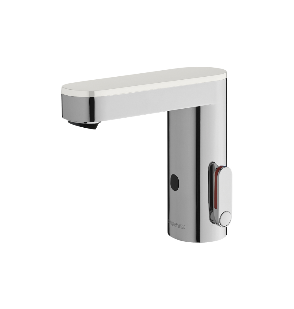 Mitigeur de lavabo électronique Presto So'o chromé avec capot blanc, pile et robinet d'arrêt - vue 2