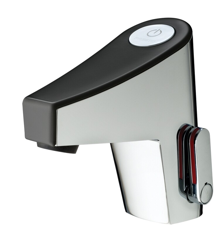 Mitigeur de lavabo sensitif Presto Touch® chromé avec capot noir mat, pile et sans robinet d'arrêt