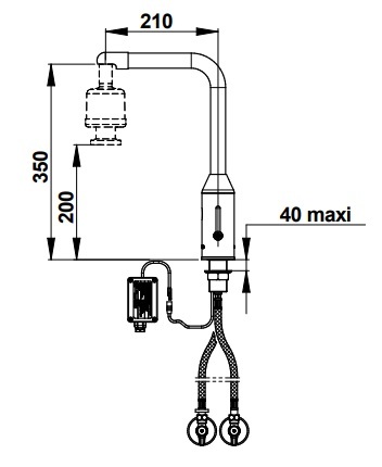 Mitigeur de lavabo électronique rehaussé Presto  chromé sur secteur et avec bec haut tournant sur plage - vue 2