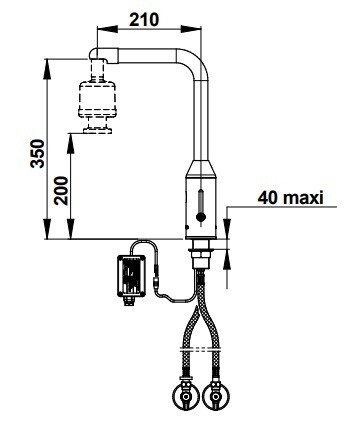 Mitigeur de lavabo électronique rehaussé Presto  chromé sur secteur et avec bec haut tournant sur plage