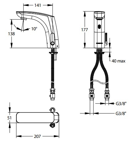 Mitigeur de lavabo électronique Presto Nova noir chromé  avec pile sur plage - vue 2