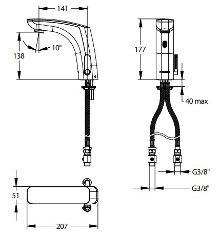 Mitigeur de lavabo électronique Presto Nova noir chromé avec pile sur plage
