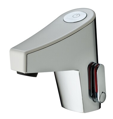 Mitigeur de lavabo sensitif sur plage avec pile et robinet d&#39;arrêt Presto Touch® en chromé / blanc