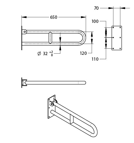 Barre d'appui relevable Presto pour WC