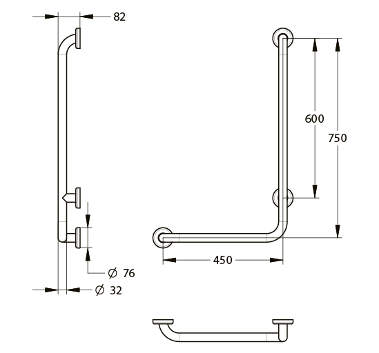 Barre d'appui coudée à 90°, modèle gauche Presto pour douche - vue 2