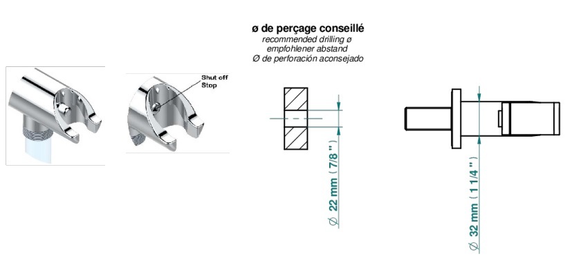 Ensemble hygiénique de WC THG avec douchette à gâchette, flexible et butée de sécurité intégrée sortie murale - Collection "Dean" - vue 7
