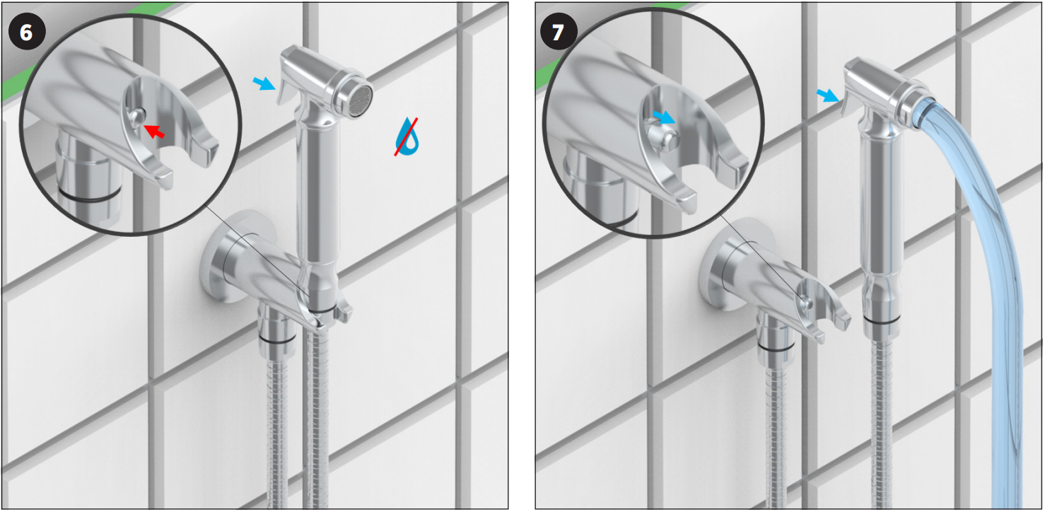 Ensemble hygiénique de WC THG avec douchette à gâchette, flexible et butée de sécurité intégrée sortie murale - Collection "Lalique Cristal Clair à manettes" - vue 8