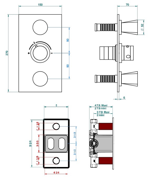 Set de finition THG pour douche thermostatique à encastrer avec deux robinets d'arrêt à 2 fonctions - Collection "Métamorphose" - vue 4