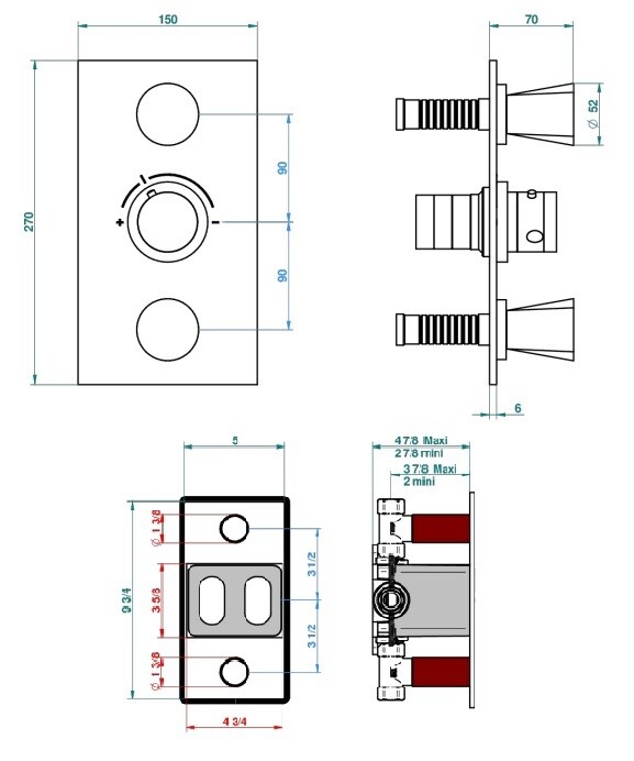 Set de finition THG pour douche thermostatique à encastrer avec deux robinets d'arrêt à 2 fonctions - Collection "Métamorphose" — vue 4