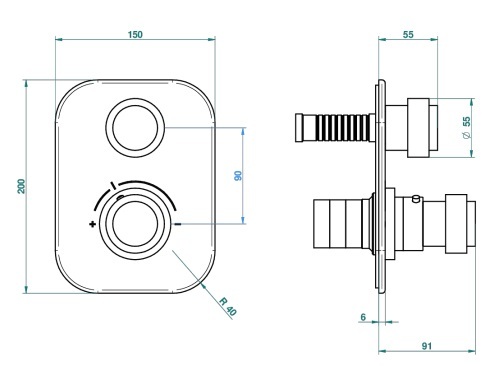 Set de finition THG pour douche thermostatique à encastrer avec un robinet d'arrêt - Collection "Diplomate" - vue 4