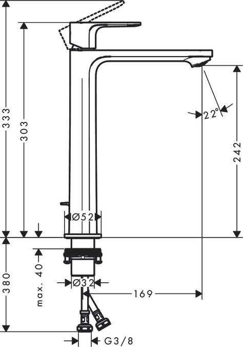 Mitigeur de lavabo Hansgrohe Rebris S 240 CoolStart avec tirette et vidage - vue 2