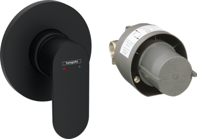 Set de finition pour mitigeur de douche encastré Hansgrohe Rebris S en noir mat avec corps d&#39;encastrement