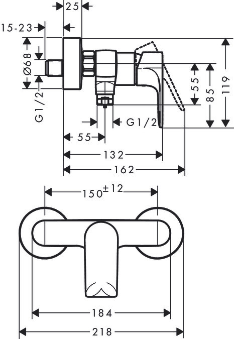 Mitigeur de douche Hansgrohe Rebris E en noir mat