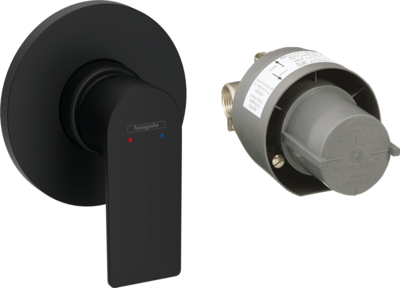 Set de finition pour mitigeur de douche encastré Hansgrohe Rebris E en noir mat avec corps d'encastrement