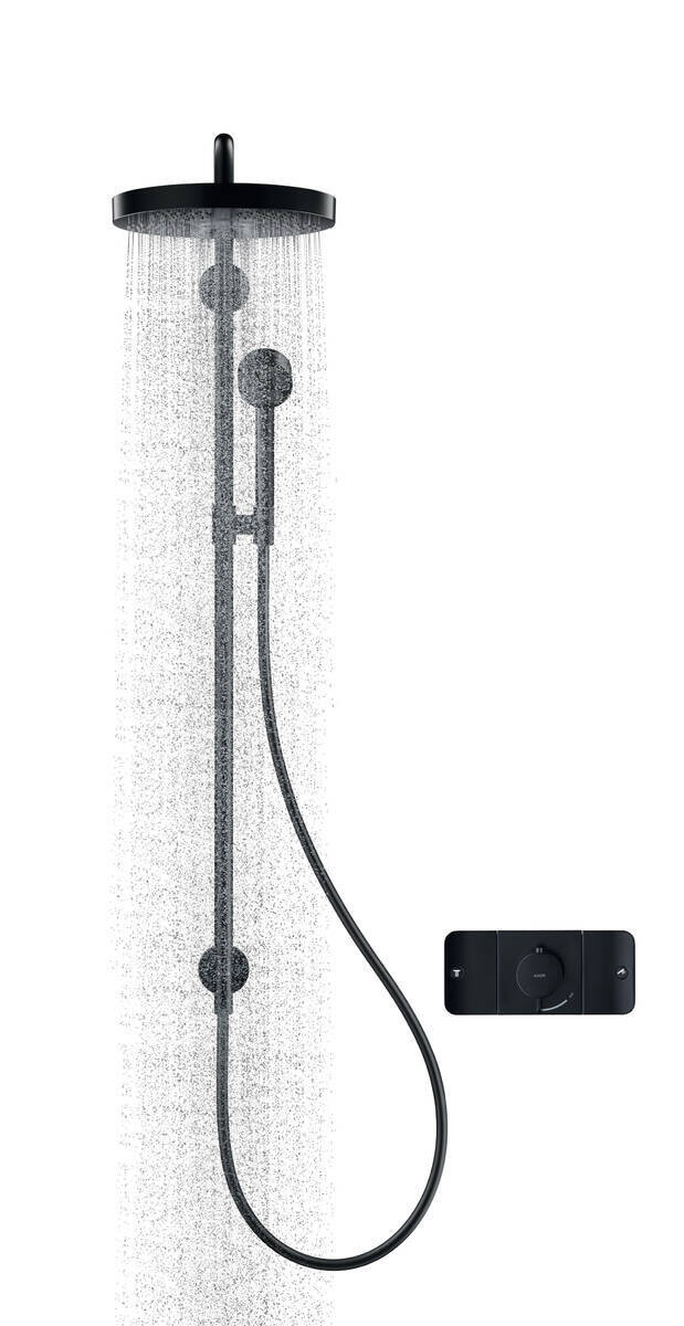 Colonne de douche AXOR One avec douche de tête 280 pour installation encastrée en noir mat — vue 2