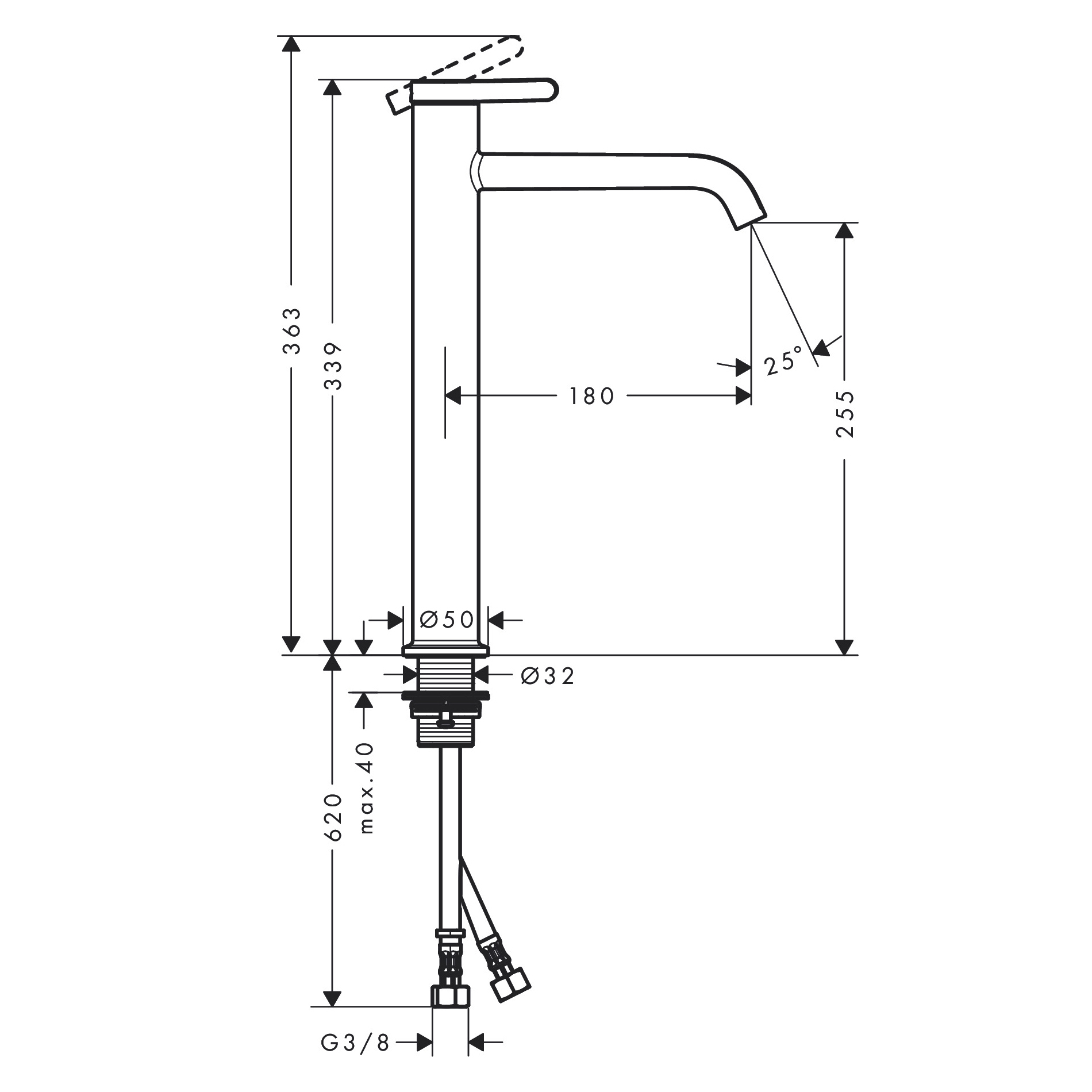 Mitigeur de lavabo AXOR One 260 avec manette et vidage - vue 2